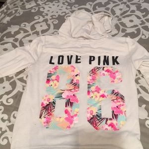 Previously loved white Pink Full zip hoodie.